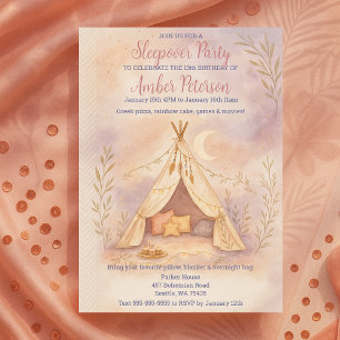 Invitación Fiesta de cumpleaños del Boho de Tent Moon y Stars