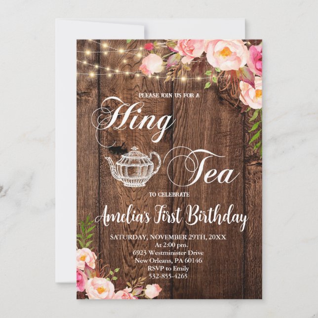 Invitación Fiesta de cumpleaños del Boho High Tea, Par-Tea (Anverso)