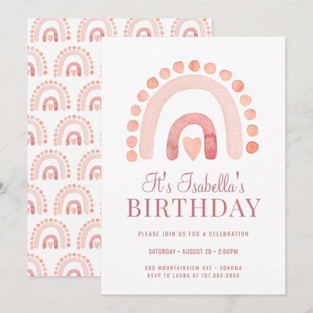 Invitación Fiesta de cumpleaños del Boho Rainbow Bisque Kid (Anverso / Reverso)