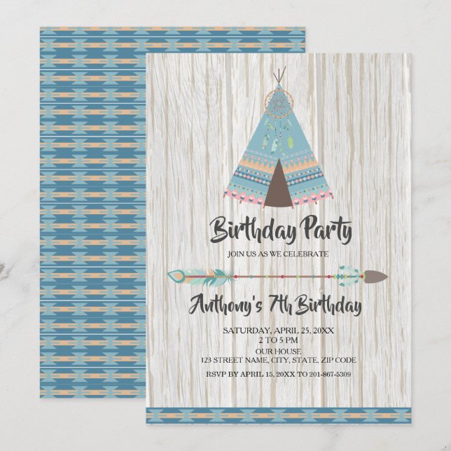 Invitación Fiesta de cumpleaños del boho tribal de la madruga (Anverso / Reverso)