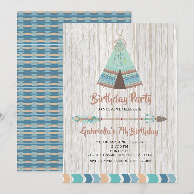 Invitación Fiesta de cumpleaños del boho tribal tribal tribal (Anverso / Reverso)
