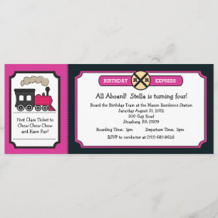 Invitación Fiesta de cumpleaños del boleto de tren - rosa y
