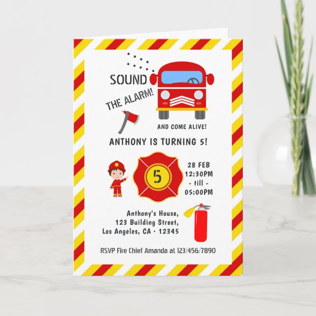 Invitación Fiesta de cumpleaños del bombero (Anverso)