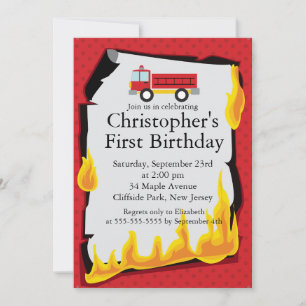 Invitación Fiesta de cumpleaños del bombero del camión de bom