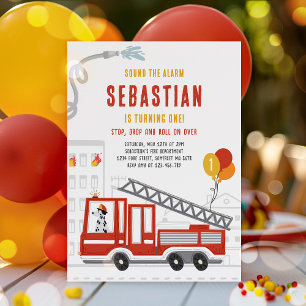 Invitación Fiesta de cumpleaños del bombero del camión de bom