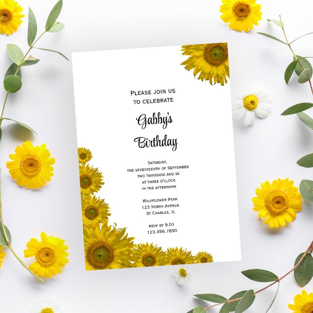 Invitación Fiesta de cumpleaños del borde del girasol (Subido por el creador)