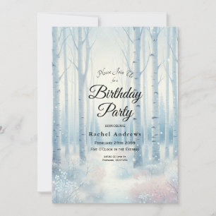 Invitación Fiesta de cumpleaños del bosque de Birch Azul cong