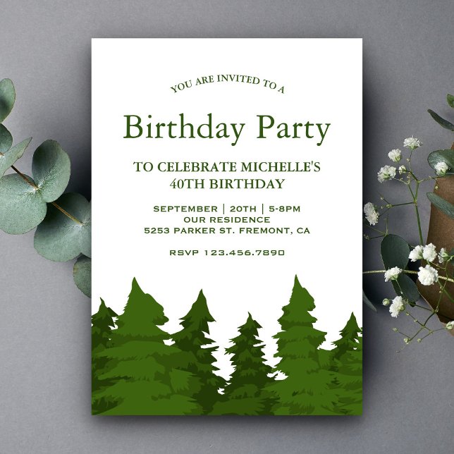 Invitación Fiesta de cumpleaños del bosque de pinos verdes (Subido por el creador)
