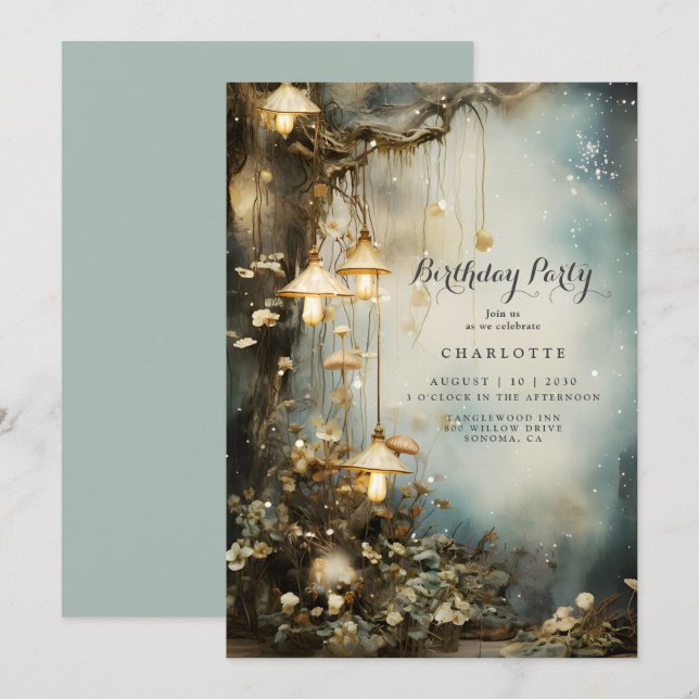 Invitación Fiesta de Cumpleaños del Bosque Encantado (Anverso / Reverso)