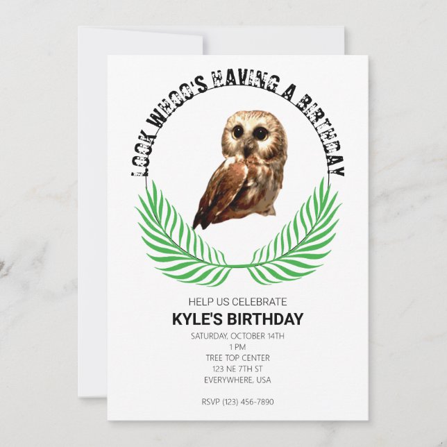 Invitación Fiesta de Cumpleaños del Búho en el Bosque (Anverso)