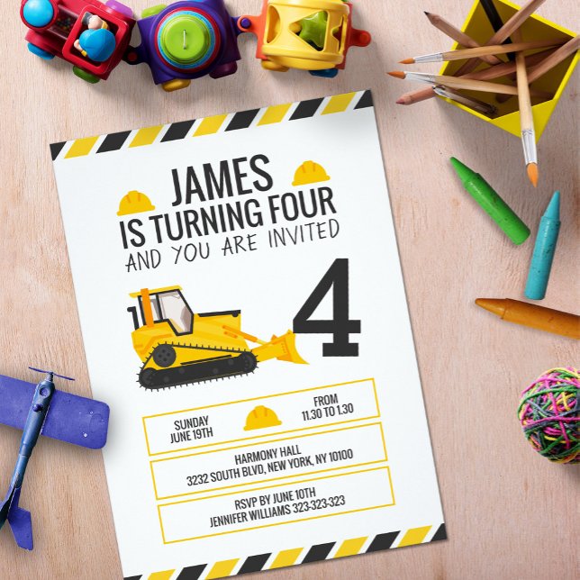 Invitación Fiesta de cumpleaños del bulldozer para la constru (Subido por el creador)