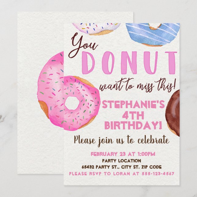 Invitación Fiesta de cumpleaños del buñuelo (Anverso / Reverso)
