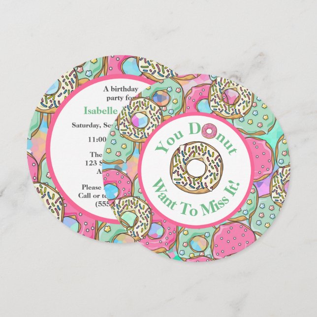 Invitación Fiesta de cumpleaños del buñuelo de Srta. It del (Anverso / Reverso)