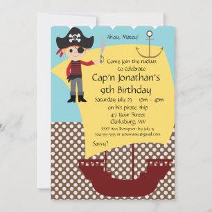 Invitación Fiesta de cumpleaños del buque pirata Personalizab