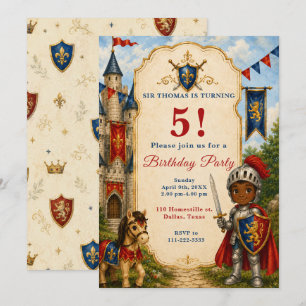 Invitación Fiesta de cumpleaños del Caballero Medieval 5 años