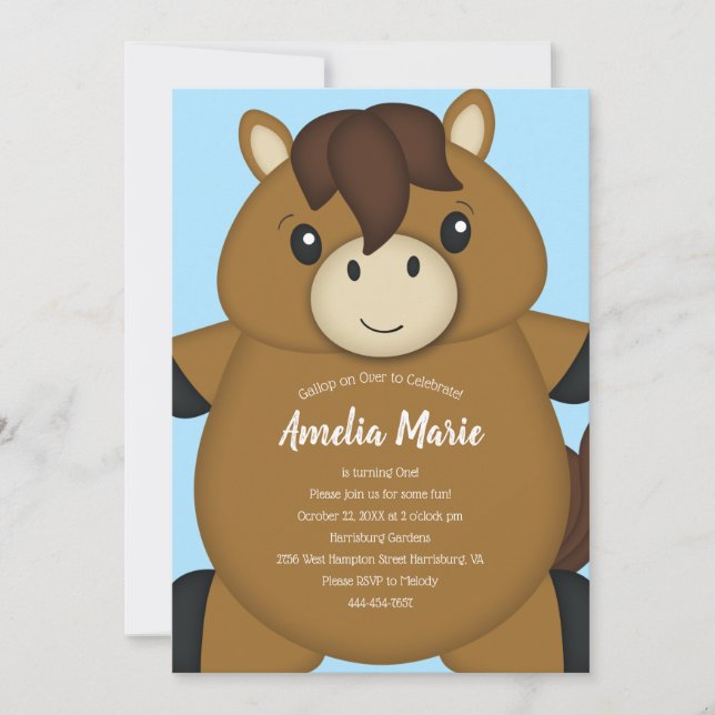 Invitación Fiesta de cumpleaños del caballo (Anverso)