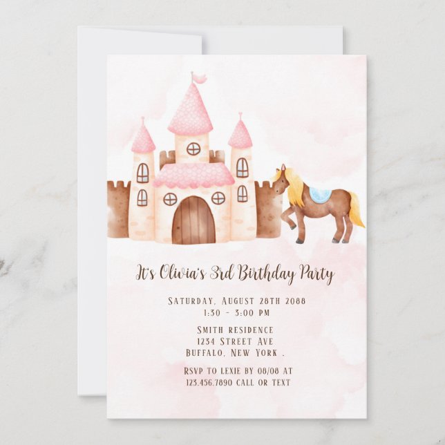 Invitación fiesta de cumpleaños del caballo del Castillo de l (Anverso)