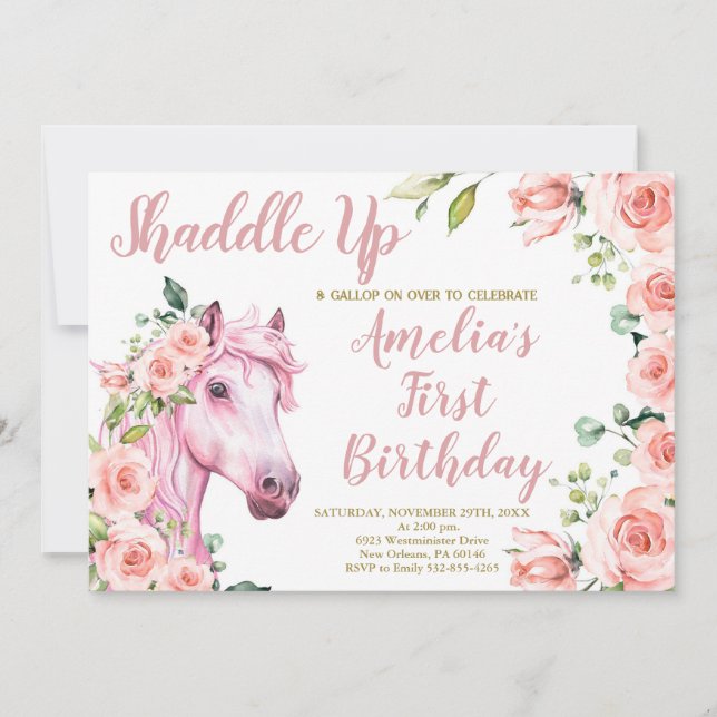 Invitación Fiesta de cumpleaños del caballo rosado, cumpleaño (Anverso)
