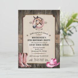 Invitación Fiesta de cumpleaños del caballo rosado rustico