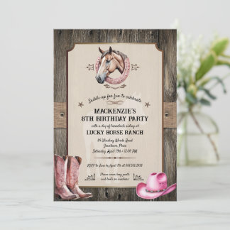 Invitación Fiesta de cumpleaños del caballo rosado rustico