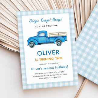 Invitación Fiesta de cumpleaños del camión azul acuarela