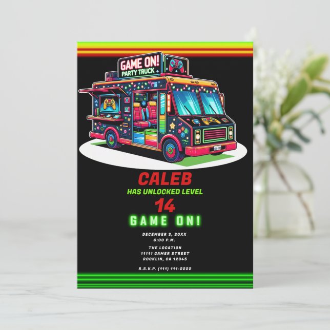 Invitación Fiesta de cumpleaños del camión de autobuses de la (Anverso de pie)