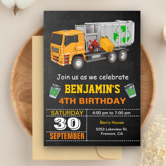 Invitación Fiesta de cumpleaños del camión de basura reciclad (Subido por el creador)