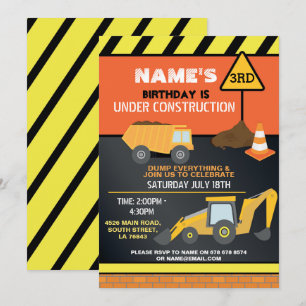 Invitación Fiesta de cumpleaños del camión de construcción