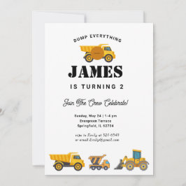 Invitación Fiesta de cumpleaños del camión de construcción