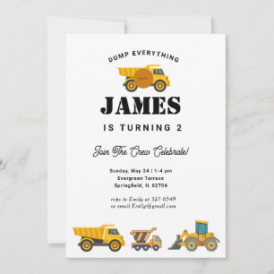 Invitación Fiesta de cumpleaños del camión de construcción