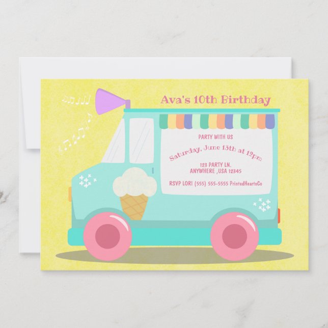 Invitación Fiesta de cumpleaños del Camión de Hielo | Rosa (Anverso)
