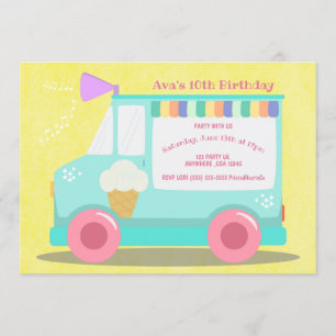 Invitación Fiesta de cumpleaños del Camión de Hielo   Rosa