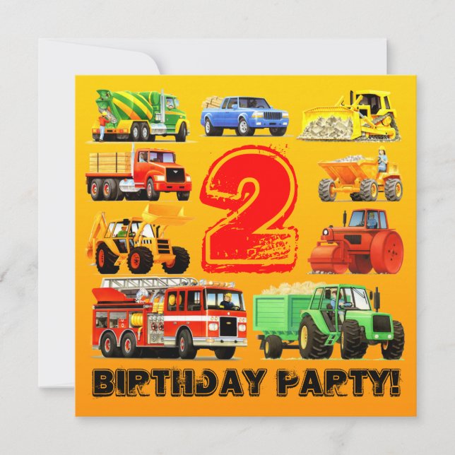 Invitación Fiesta de cumpleaños del camión de la construcción (Anverso)