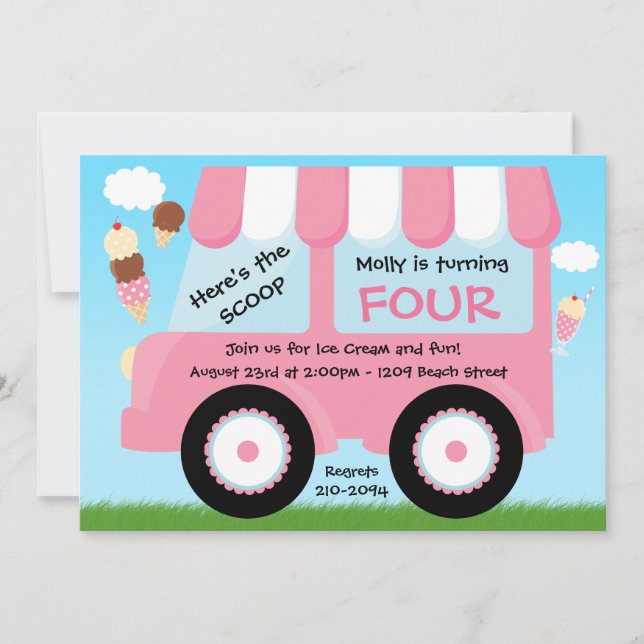 Invitación Fiesta de cumpleaños del camión del helado (Anverso)