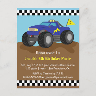 Invitación Fiesta de Cumpleaños del Camión Monstruo Azul Geni