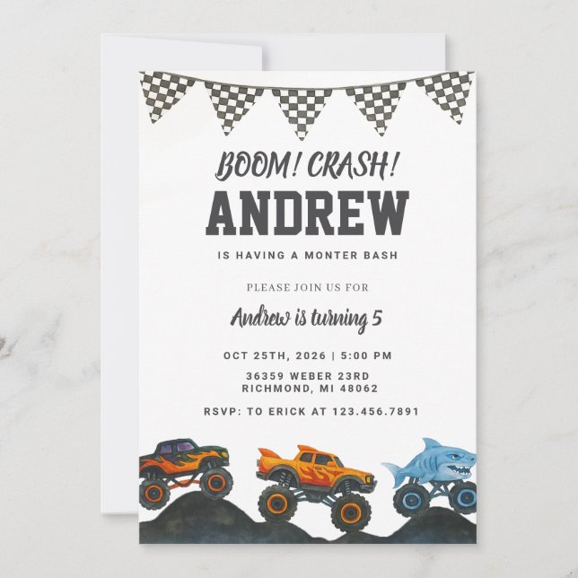 Invitación Fiesta de cumpleaños del Camión Personal Bash Mons (Anverso)