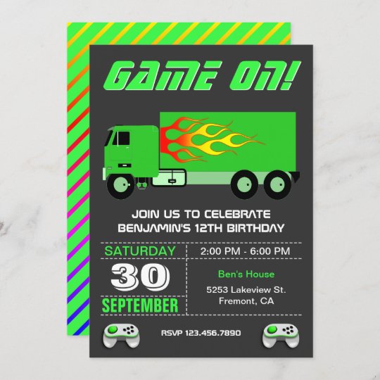 Camión De Juego Verde juegos personalizados para niños fiesta de cumpleaños tarjetas de agradecimiento 