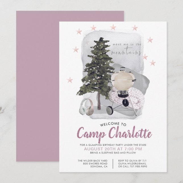 Invitación Fiesta de cumpleaños del campamento (Anverso / Reverso)