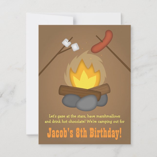 Invitación Fiesta de cumpleaños del camping de fuego (Anverso)