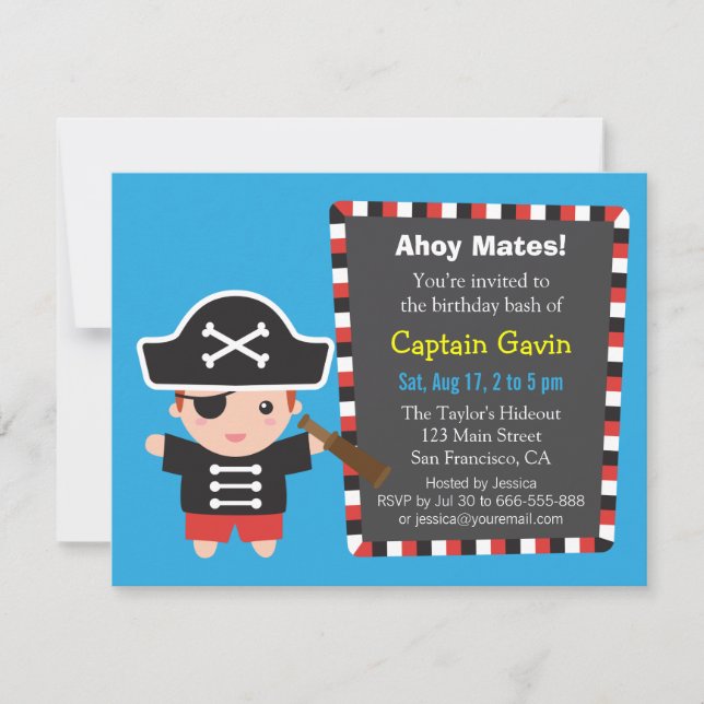 Invitación Fiesta de cumpleaños del capitán pirata niño (Anverso)