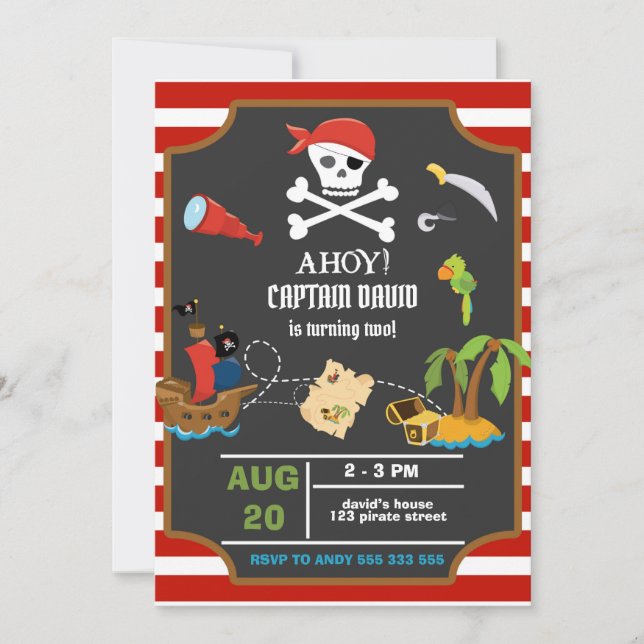 Invitación Fiesta de cumpleaños del capitán Pirate Skull Boy (Anverso)