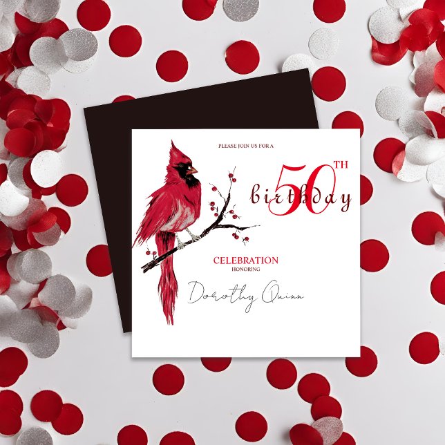 Invitación Fiesta de cumpleaños del cardenal de acuarela (Subido por el creador)