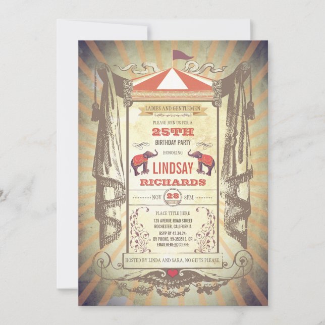 Invitación Fiesta de cumpleaños del carnaval del circo o del (Anverso)