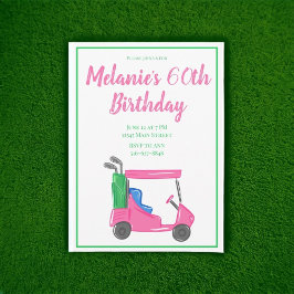 Invitación Fiesta de cumpleaños del Carro de Golf Preppy Pink