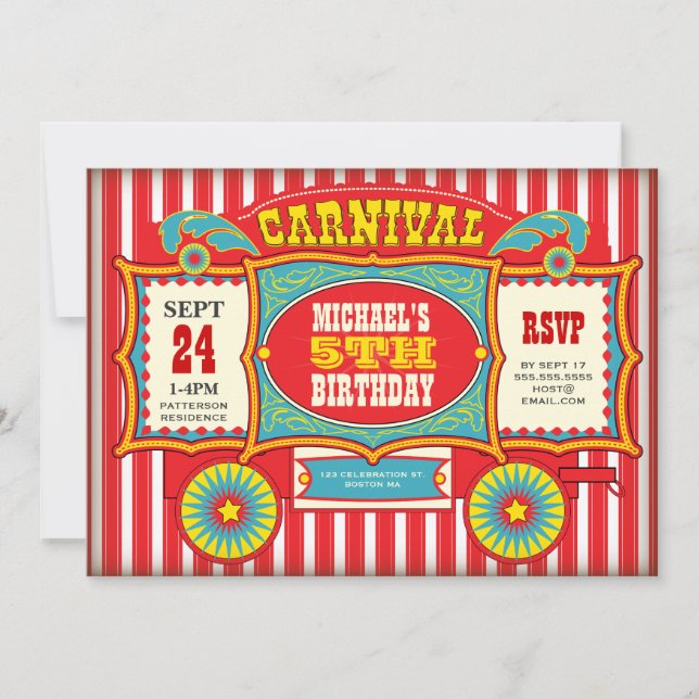 Invitación Fiesta de cumpleaños del carro del carnaval del (Anverso)