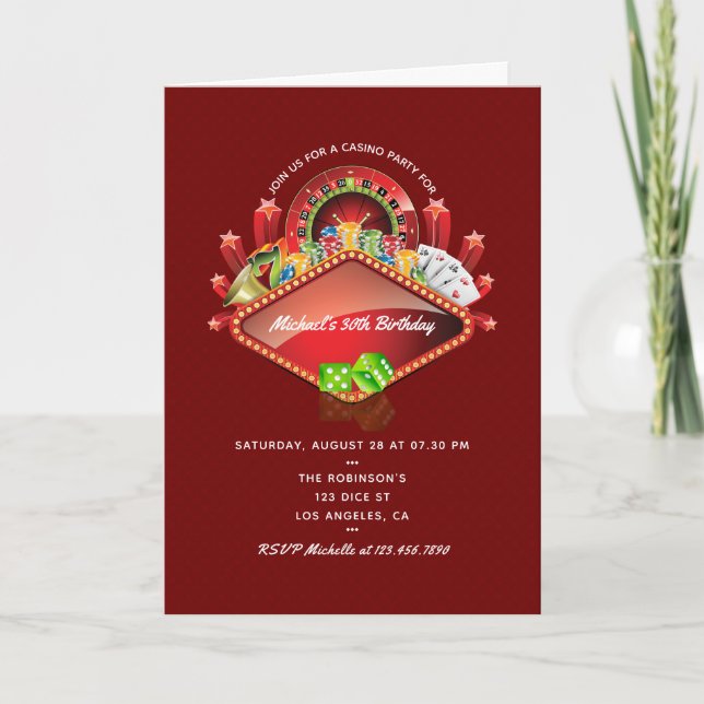 Invitación Fiesta de cumpleaños del Casino Burgundy (Anverso)