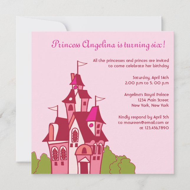 Invitación Fiesta de cumpleaños del castillo de la princesa (Anverso)
