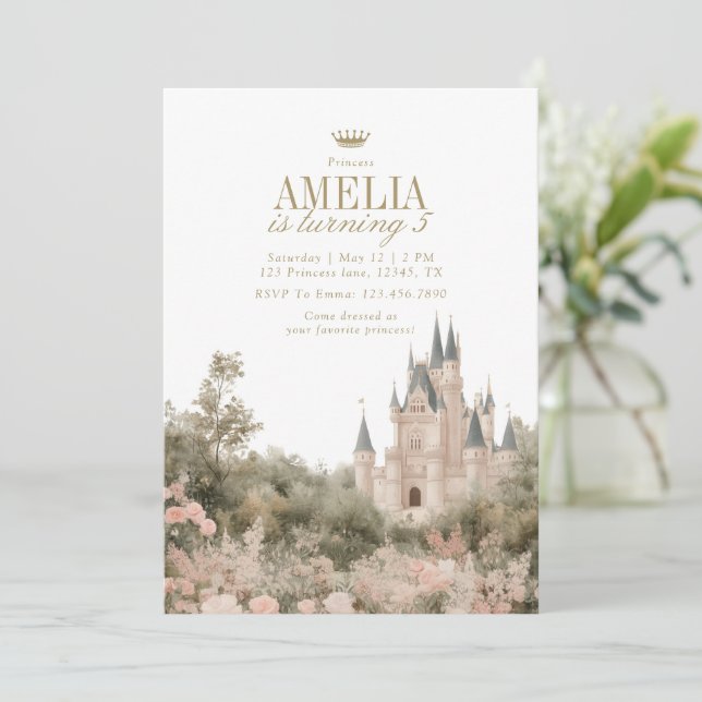 Invitación Fiesta de Cumpleaños del Castillo del Jardín de la (Anverso de pie)