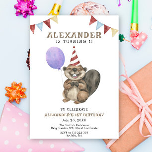 Invitación Fiesta de cumpleaños del castor adorable 1er