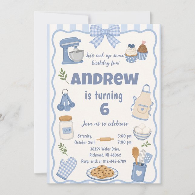 Invitación Fiesta de cumpleaños del Chef de Cocina Personaliz (Anverso)